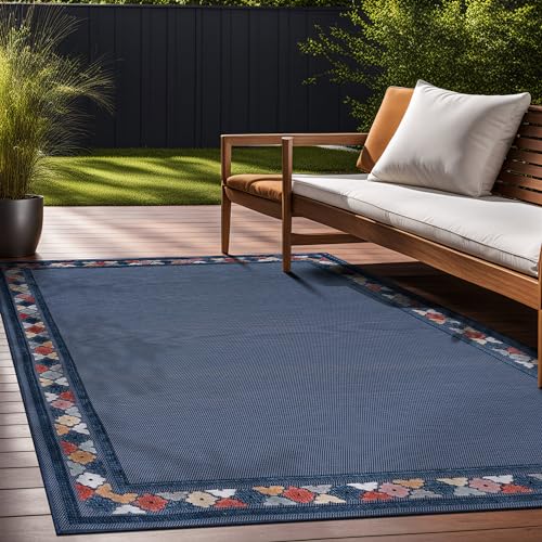 Outdoor Rug 10x14 Modern Bordered Large Area Rugs for Indoor and Outdoor Patio Easy to Clean Non Shedding Living Room Porch Garden Washable Outside Carpet