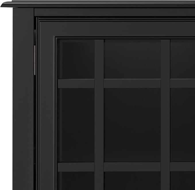 SIMPLIHOME Connaught Storage Cabinet - 60 inch Wide Solid Wood Buffet in Black, Traditional Sideboard for Dining Room, Entryway, or Living Room with Glass Doors, Adjustable Shelves, and Notched Legs
