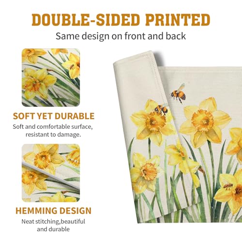 Spring Daffodils Placemats Set of 4 Watercolor Yellow Flower Table Mats Summer Farmhouse Floral Heat Resistant Washable Placemat for Party Kitchen Dining Table Decor Indoor Outdoor 12x18 Inch (4 Count)