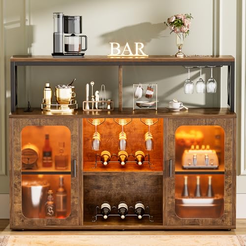 Bar Cabinet with LED Lights & Power Outlets