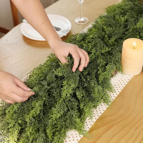 Lifelike Touch Artificial Christmas Cedar Garland for Mantle (2 Count)