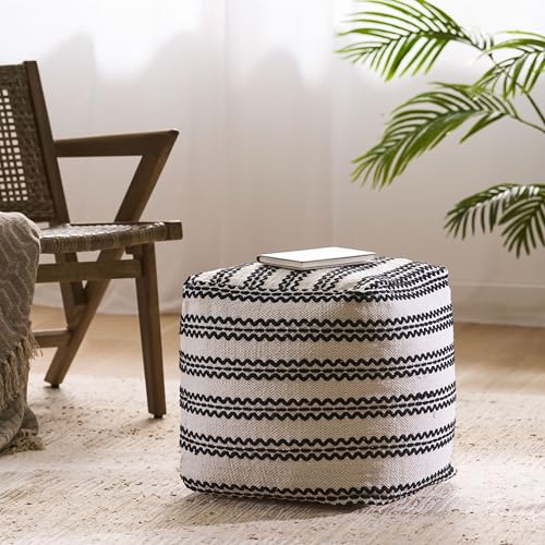 Boho Handmade Fabric Cube Pouf Ottoman Foot Stool