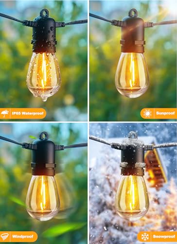 LED Outdoor String Lights for Patio 100FT with 32 Shatterproof S14 Vintage Edison Bulbs (32 Count)