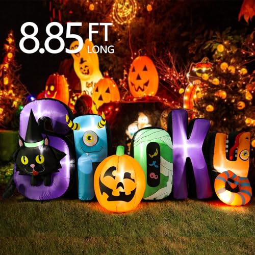 8.85 Ft Inflatable Outdoor Halloween Decor with Spooky and Black Cat (8.85FT)