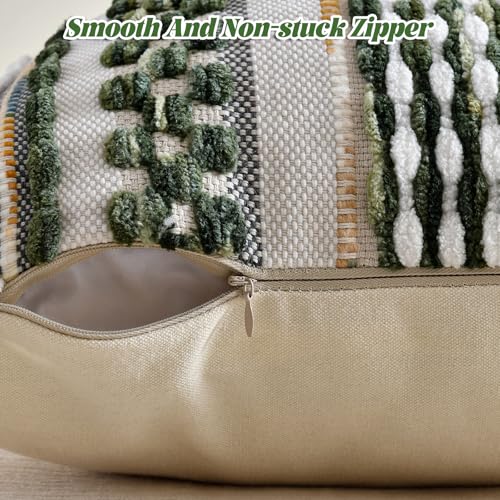 Chenille Striped Textured Boho Throw Pillow Covers Aesthetic with Tassels Woven Decorative Pillow Case for Couch Bed Sofa Bedroom Modern Funky 18 x 18