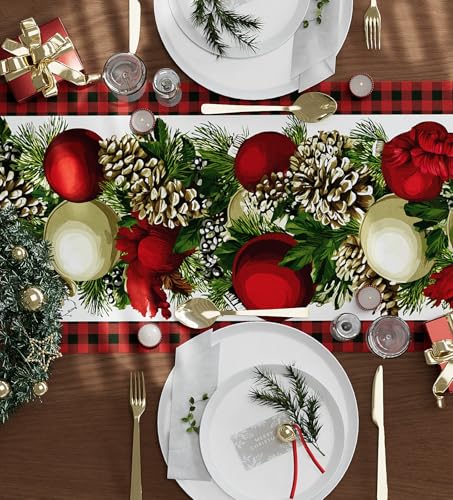 Table Runner for Christmas Decorations with Red and Green Buffalo