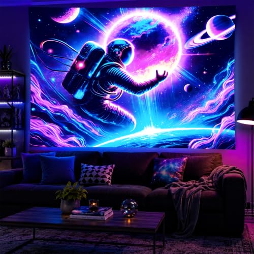Blacklight Tapestry Galaxy Astronaut Wall Hanging 78 x 59 Inch