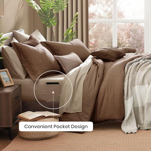King Size Comforter Set 7 Pieces Brown Cationic Dyeing Bed in a Bag