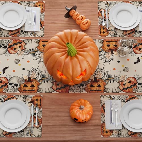 Halloween Skeleton Ghost Table Runner for Table Decoration 13x72 Inch