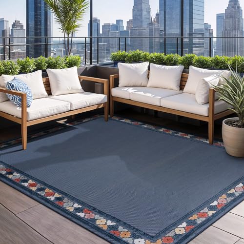 Outdoor Rug 4x6 Modern Bordered Area Rugs for Indoor and Outdoor Patio Easy to Clean Non Shedding Living Room Porch Garden Washable Outside Carpet