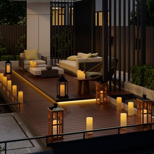 6" 8" 10" x 4" Ivory Large Waterproof Outdoor Flameless Candles Battery Operated LED Flickering Pillar Candles with Remote and Timer for Indoor Outdoor Lanterns (3 Count)