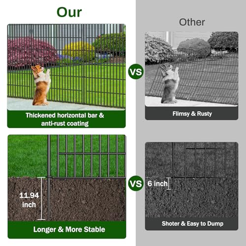 5 Panel No Dig Decorative Garden Fence 48" H x 11.4'L Outdoor Dog Barrier (9.8 Sq Ft)