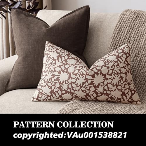 Set of 2 Decorative Neutral Floral Throw Pillow Covers Accent Farmhouse Cushion Covers Boho Lumbar Pillowcase for Couch Sofa Bedroom Living Room Home Decor (2 Count)