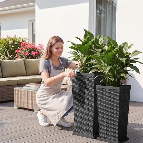 30" Front Porch Resin Rattan Tall Planters 2 Pack (2 Count)