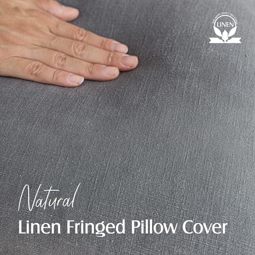 Decorative Linen Fringe Throw Pillow Covers 18×18 Inch (2 Count)