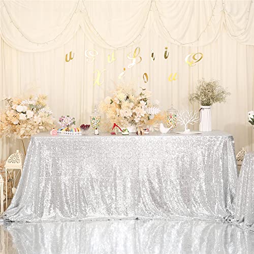 Sequin Tablecloth 50x72 Inch Silver for Disco Wedding Party