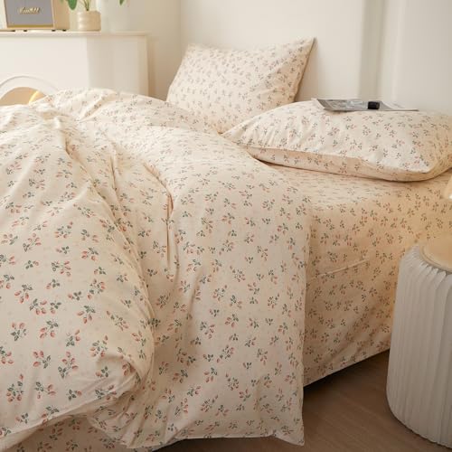 Full Size Comforter Set Chic Botanical Floral Strawberry Bedding Set