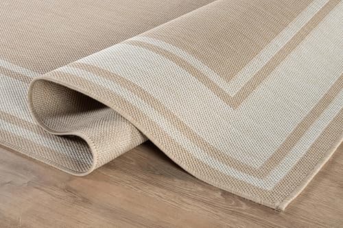 Outdoor Rug 5x7 Modern Bordered Area Rugs for Indoor and Outdoor Patio Deck Porch Garden Waterproof Weather Sun Resistant Washable Outside Carpet (35 Sq Ft)