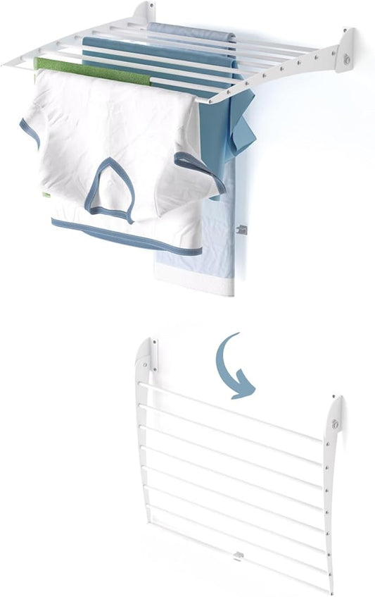 foxydry Fold, Wall Drying Rack, Vertical Drying Rack for Indoor and Outdoor Aluminium and Steel (White, 62 cm / 24.4 in)