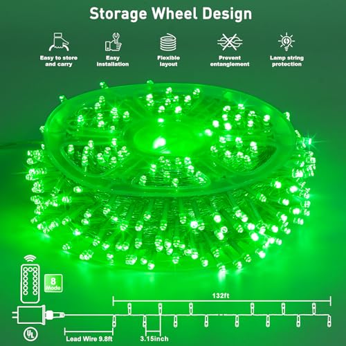 132ft 400 LED Green Halloween Lights Indoor Outdoor Plug in 8Modes (132 Foot)