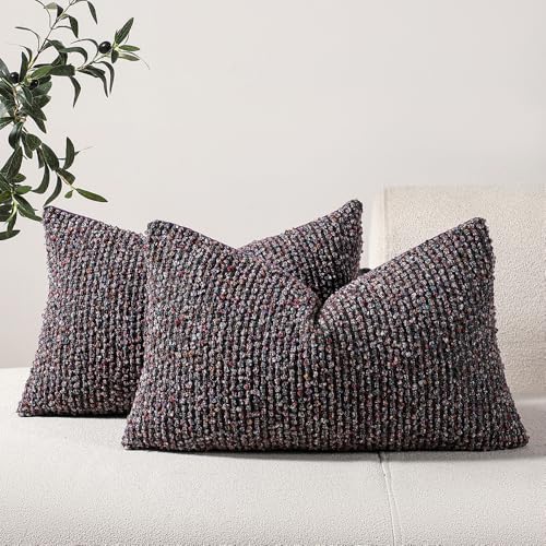 Striped Throw Pillow Covers 12x20 Set of 2 Colorful Purple Textured Boucle Chic Morden Boho Accent Farmhouse Rectangular Lumbar Decorative Couch Pillow Covers for Home Decor Bed Sofa Living Room (2 Count)