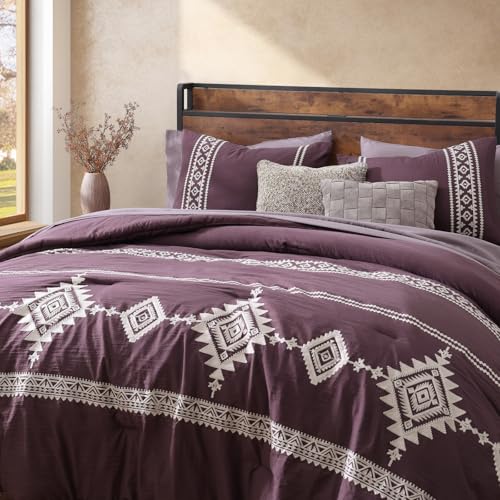 Embroidery Full Size Comforter Set 7 Pieces Purple Bed in a Bag