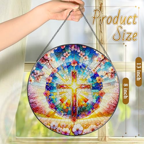 8 Inches Cross Stained Glass Suncatcher