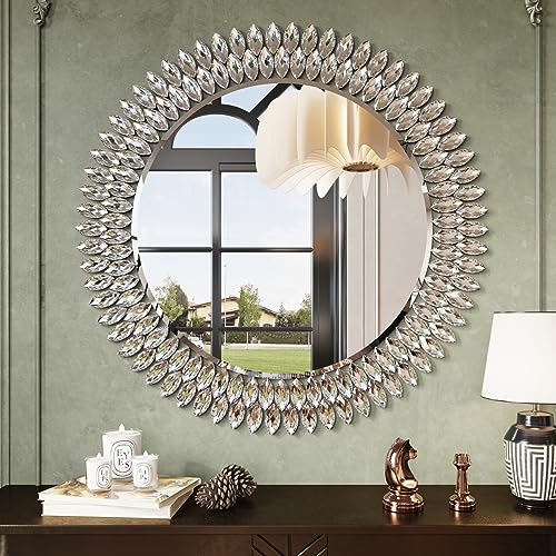 32" Jeweled Luxury Round Decorative Wall Mirror