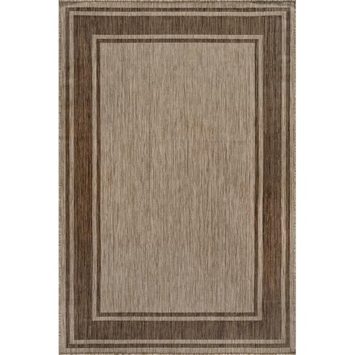 Outdoor Rug 5x7 Modern Bordered Area Rugs for Indoor and Outdoor Patio Deck Porch Garden Waterproof Weather Sun Resistant Washable Outside Carpet