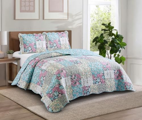 Lilac Rose Toile Lively Patchwork Quilt Set