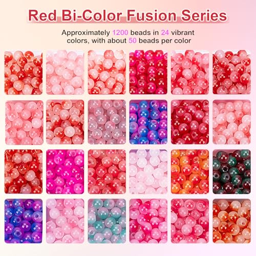 About 1200+ pcs 6mm Glass Beads Bracelet Making Kit (1200 Count)