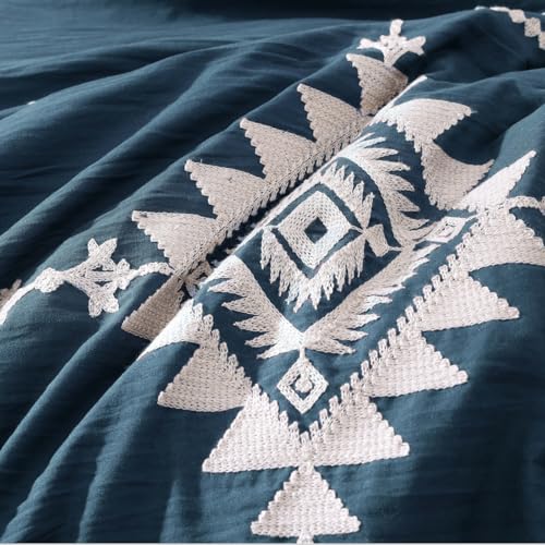 Embroidery Queen Comforter Set 7 Pieces Navy Blue Bed in a Bag
