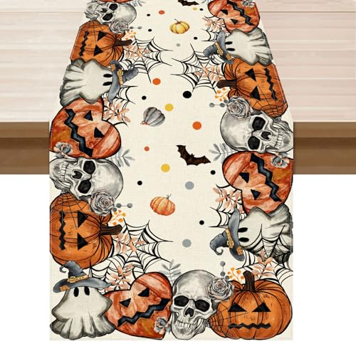 Halloween Skeleton Ghost Table Runner for Table Decoration 13x48 Inch (4.3332 Sq Ft)