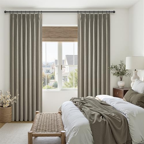 Grey Green Blackout Linen Curtains 108 Inches Long for Living Room Bedroom (2 Count)