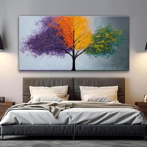 Large Canvas Wall Art Decor Green Nature Botanical Canvas Art Wall Decor For Living Room Wall Art Decor Purple Tree Of Life Modern Wall Art Decor Artwork For Home Bedroom Office Wall Decor 24×48 Inch
