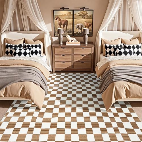 6x9 Area Rug Washable Modern Checkered Rug for Kids Room (54 Sq Ft)
