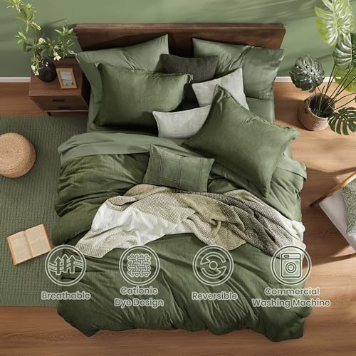 Super King Comforter Set Olive Green 7 Pieces Bed in a Bag