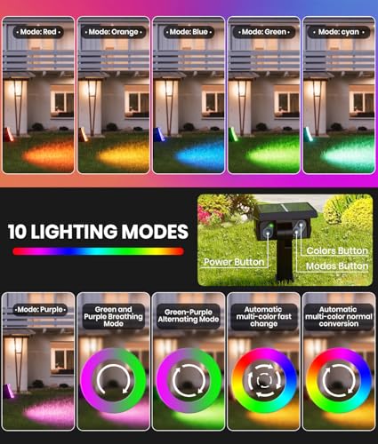 8 Pack Solar Spot Lights Outdoor Multicolor IP67 Waterproof RGB (8 Count)