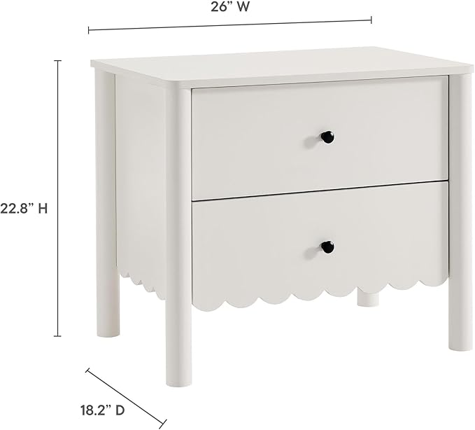 Modway Emmeline Scalloped 2-Drawer Nightstand in White