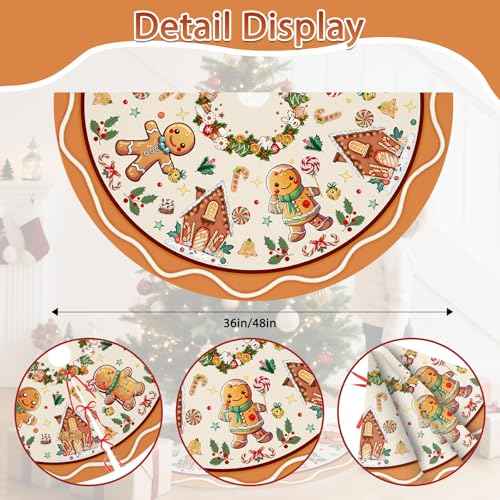 Gingerbread Christmas Tree Skirt Beige Decorations Christmas Gingerbread Tree Ornaments Holiday Party House Decor Xmas Trees Mat 36 inches