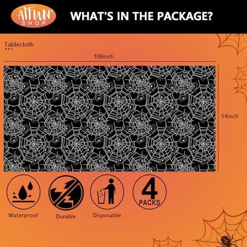 Halloween Tablecloth 4 Packs 54X108 Diposable Plastic Tablecover Spider Web Green (4 Count)