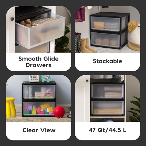2-Pack, 47 Qt. Extra Large Stacking Drawer Organizer, Black (2 Count)