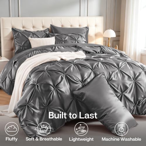 Satin Twin XL Comforter Set Dark Grey