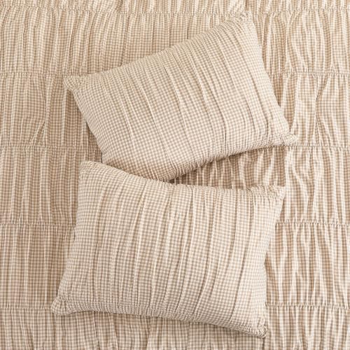 Tan Gingham Queen Size Comforter Sets
