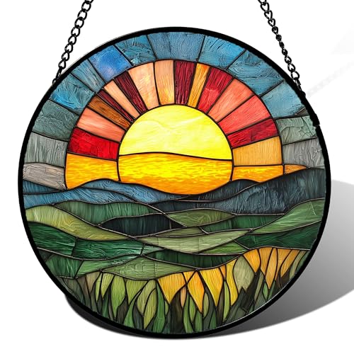 Sunset Gradient Stained Glass Window Hanging Suncatche Gift for Women 6.3"