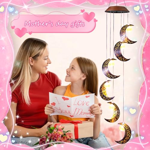 Solar Moon Wind Chimes Outdoor Solar Lights Windchimes Waterproof Hanging Decorations Gifts for Garden Patio Birthday Thanksgiving Home Party