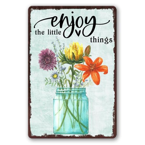 Garden Metal Signs For Outside Garden Wall Art Outdoor Patio Sign Vintage Flower Tin Sign Enjoy The Little Things Funny Garden Signs Decorative Outdoor Farmer Market Decor 8x12 Inch