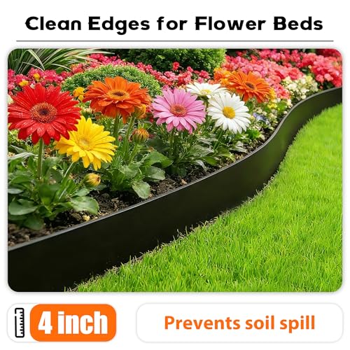 Landscape Edging 4 Inch Tall No Dig Garden Edging Border 60FT with 60 Metal Stakes (60 Count)