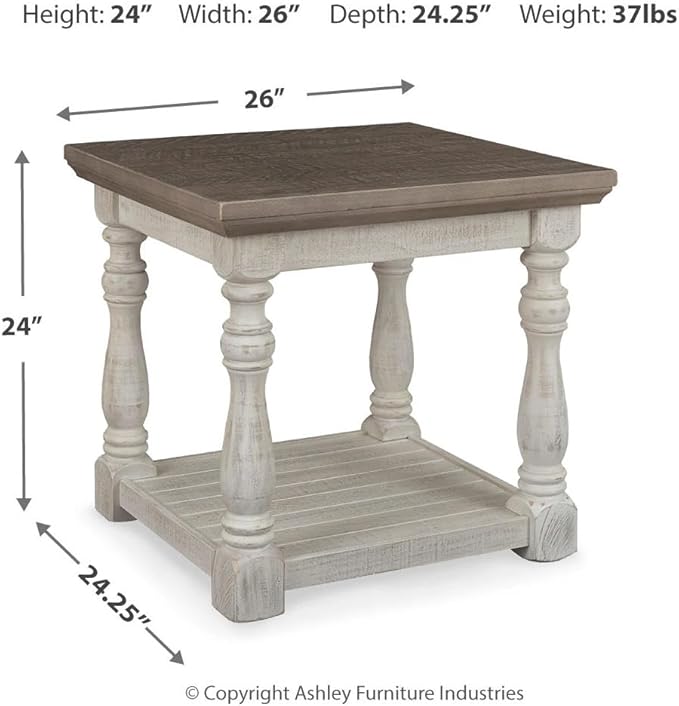 Signature Design by Ashley Havalance Farmhouse Rectangular End Table, Floor Shelf, Wood, 26" W x 24.13" D x 24" H, Vintage Gray & White with Weathered Finish