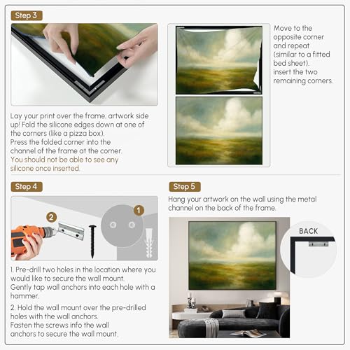 36"x46" Extra Large Framed Wall Art Soft Pastel Hills Dreamy Landscape Illustration for Home Living Room Bedroom Decor